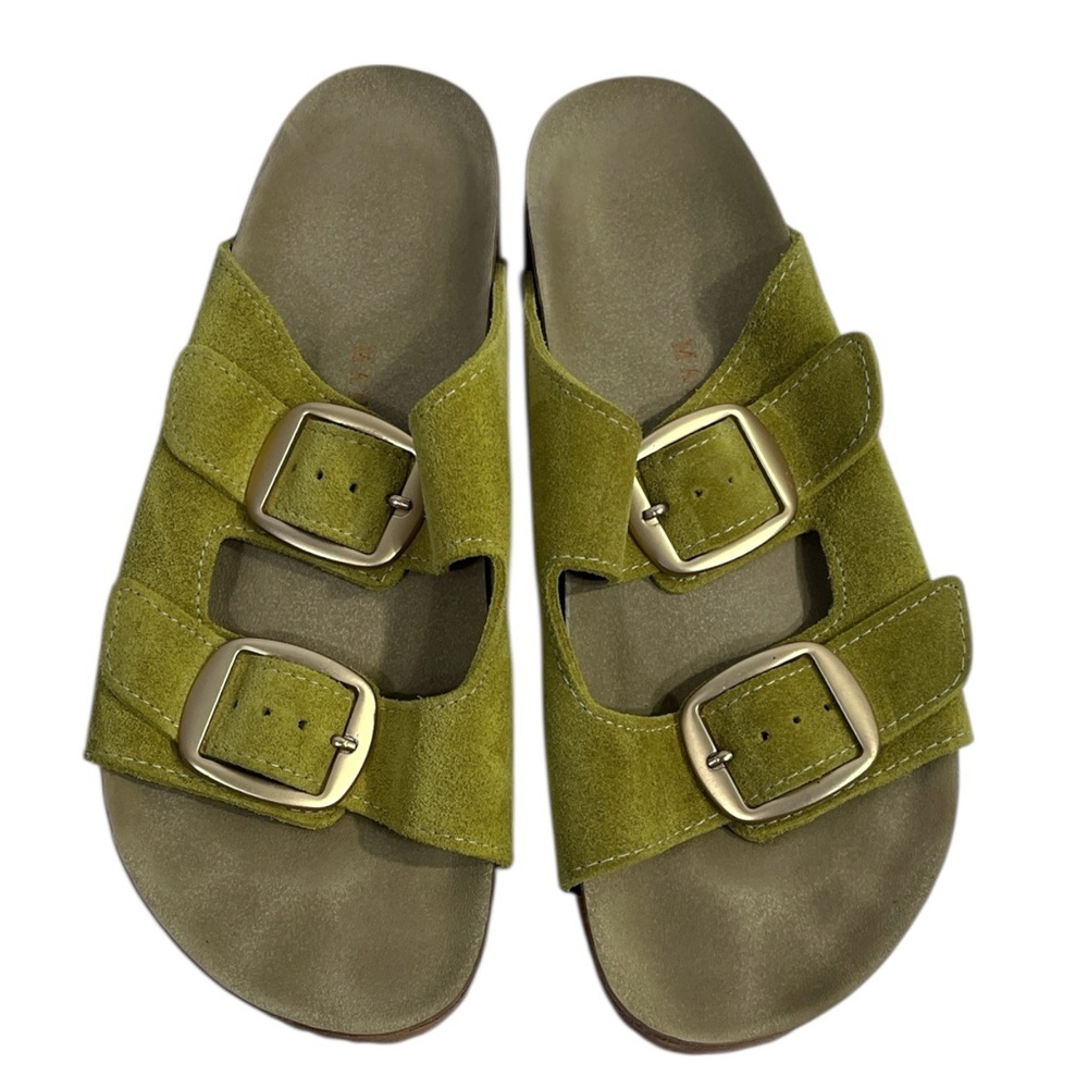 Manijero Irene Leather Suede Strappy Sandal size 10 in Olive Green - Picture 3 of 7